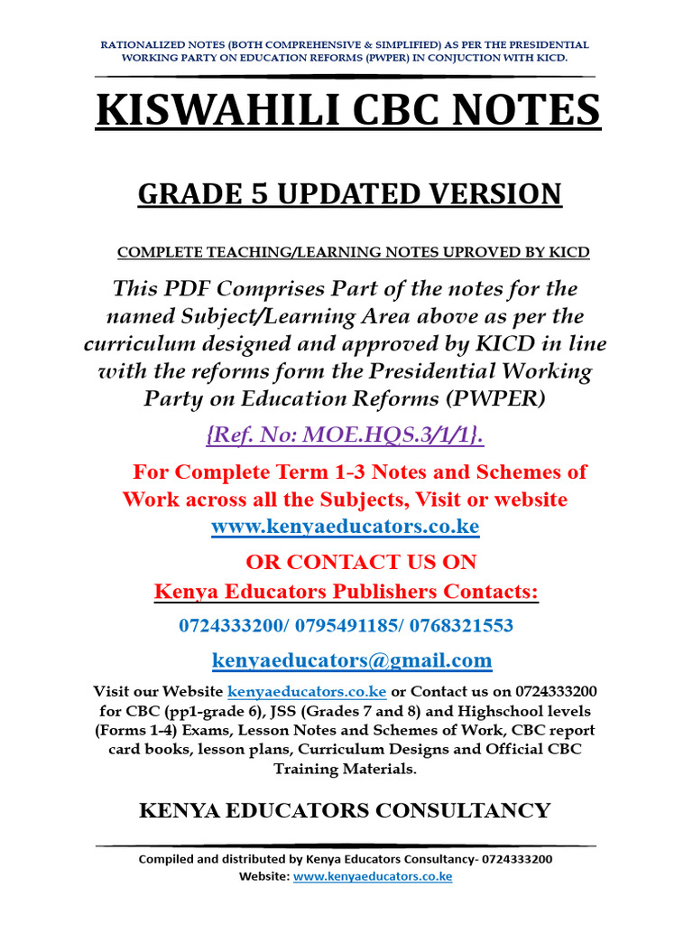 Grade 5 Kiswahili CBC Notes PDF | PDF