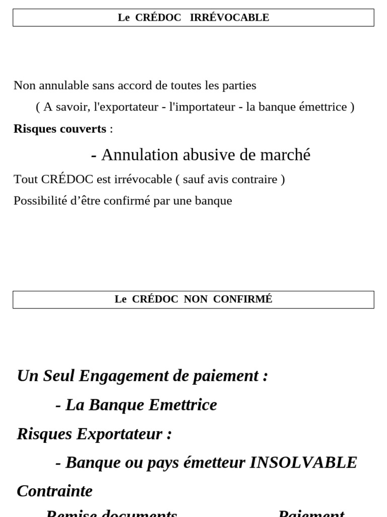 Crédoc : Engagements et Risques Associés | PDF | Lettre de crédit ...