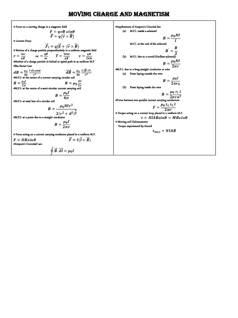 Moving Charge and Magnetism Concepts | PDF | Magnetic Field ...