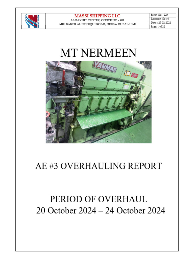 MT Nermeen Engine Overhauling Report | PDF | Piston | Engine Technology