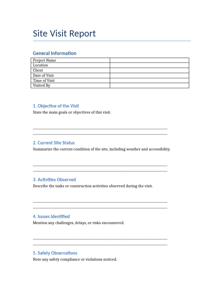Site Visit Report Overview and Findings | PDF