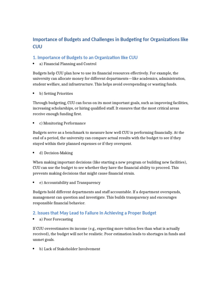 CUU Budgeting: Importance and Challenges | PDF | Budget | Policy