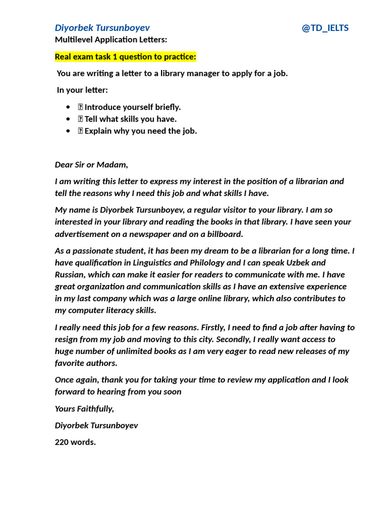 Multilevel Application Letters by @TD - ILETS | PDF