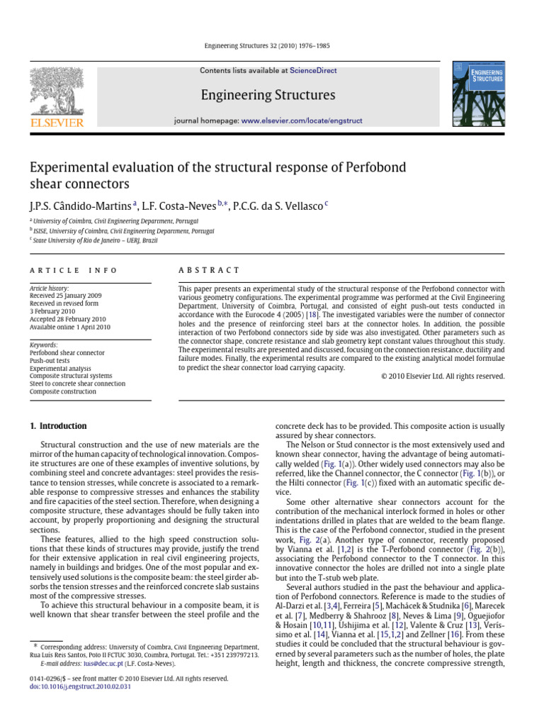 Perfobond Shear Connector Response Study | PDF | Strength Of Materials ...