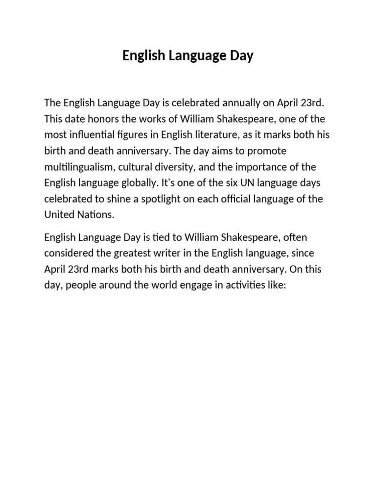 Celebrating English Language Day | PDF