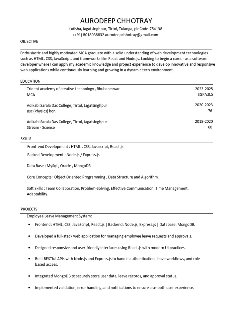 MCA Graduate Seeking Software Developer Role | PDF