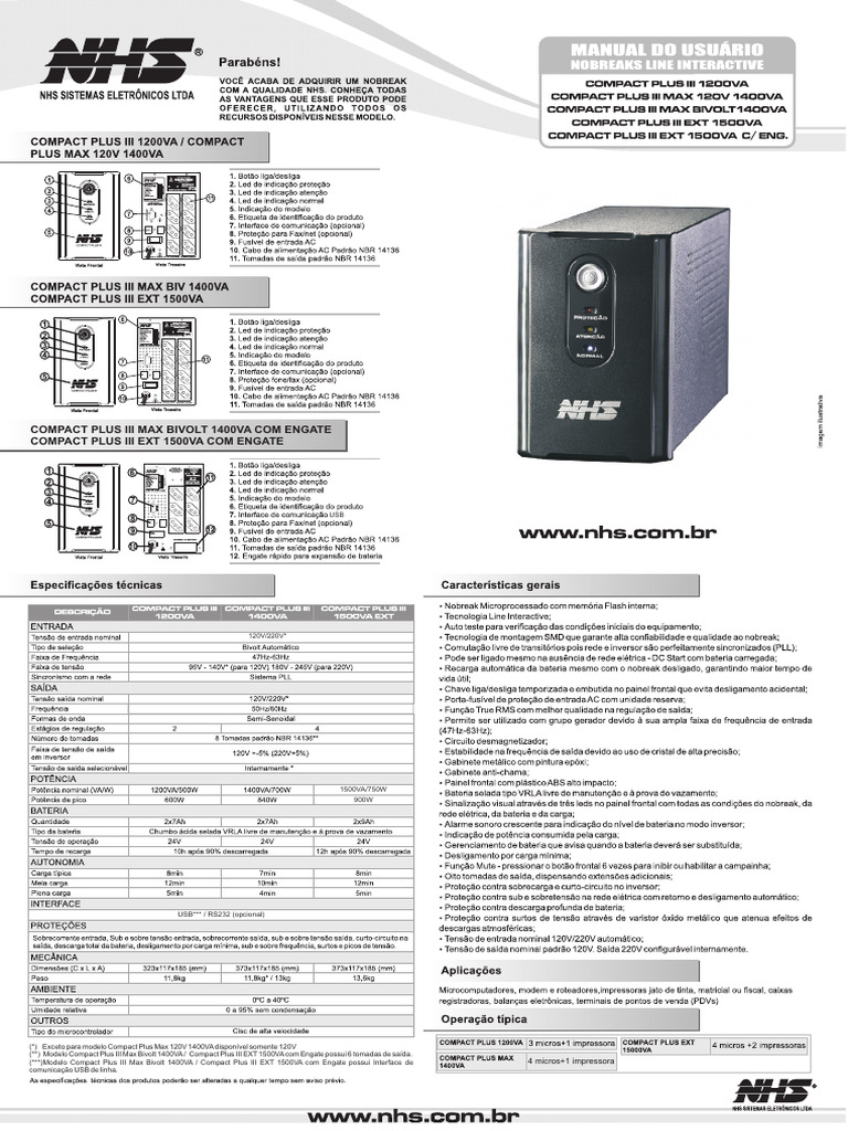 Manual do Nobreak NHS Compact Plus III | PDF