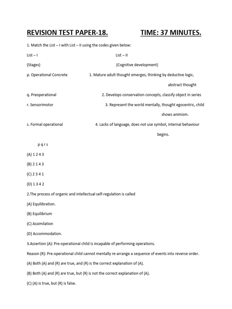 Piaget's Cognitive Development Quiz | PDF | Cognitive Development | Thought