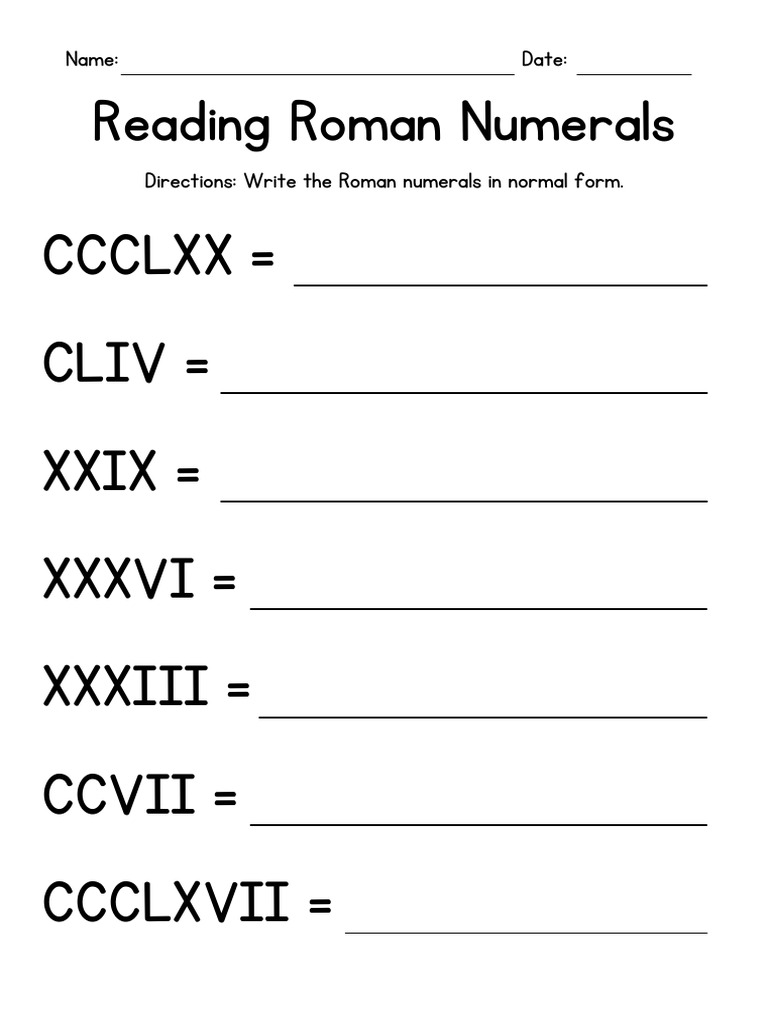 Reading Roman Numerals Practice | PDF