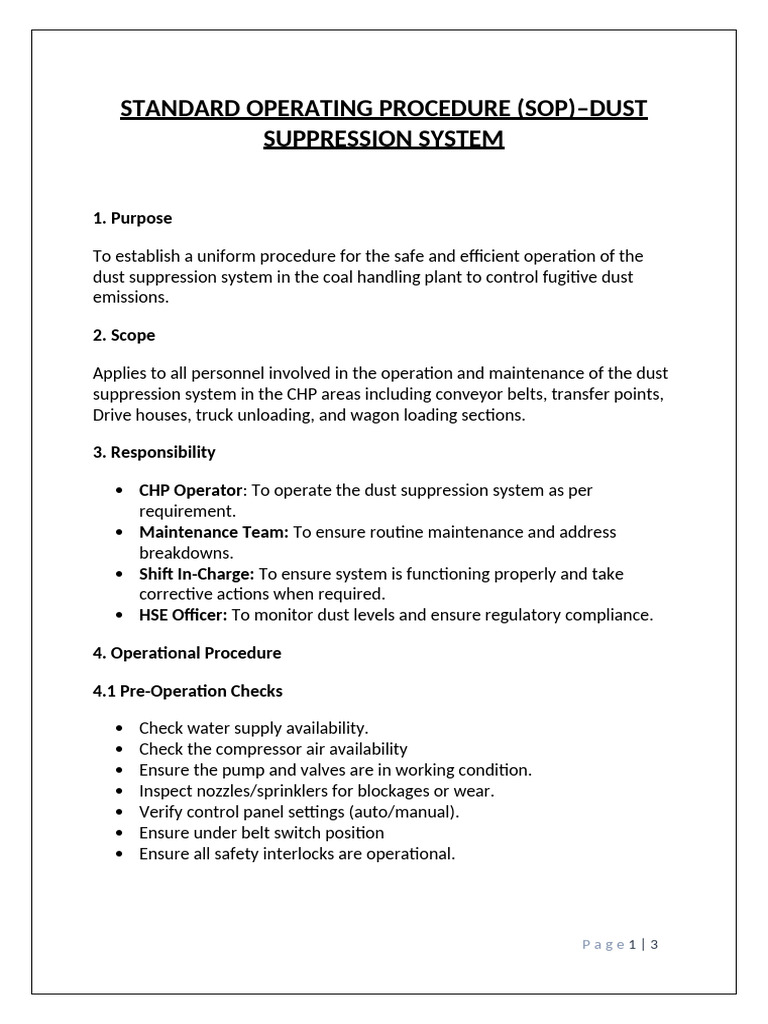 Dust Suppression System SOP | PDF | Pump | Valve