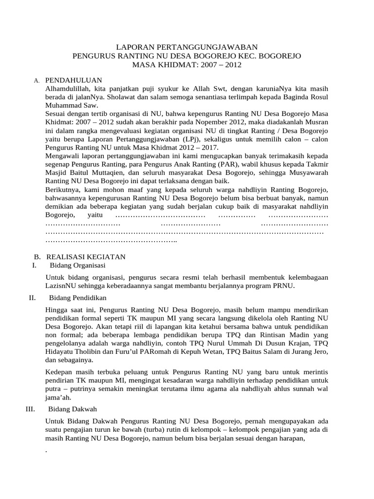 Contoh LPJ Ranting NU | PDF