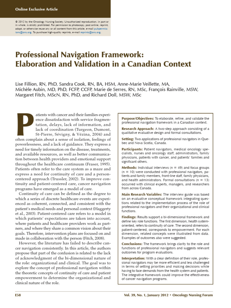Canadian Professional Navigation Framework | PDF | Health Care
