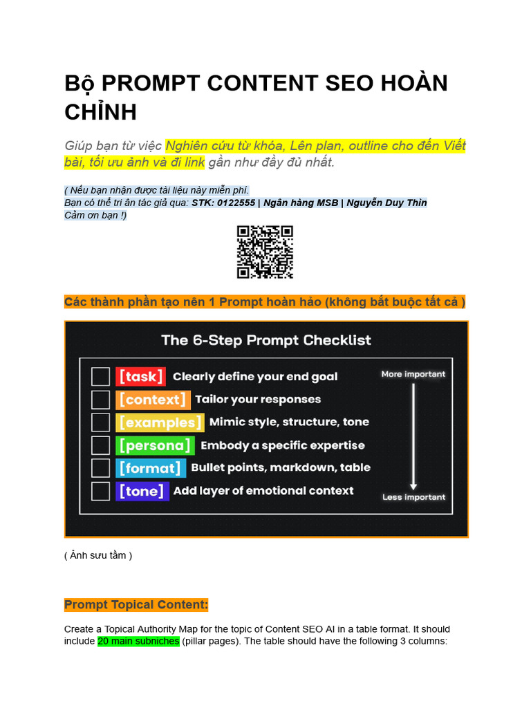 B Prompt Content SEO - by DUY THIN | PDF