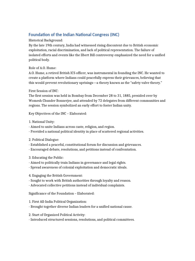 Foundation of the Indian National Congress | PDF
