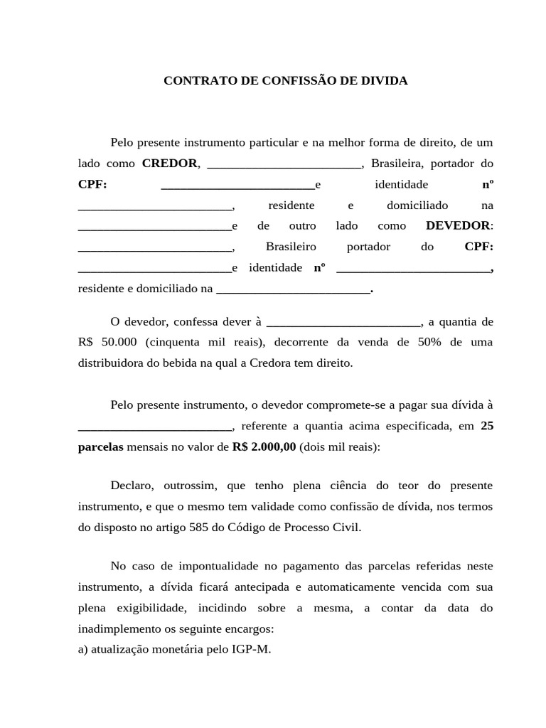 Contrato de Confissão de Dívida | PDF