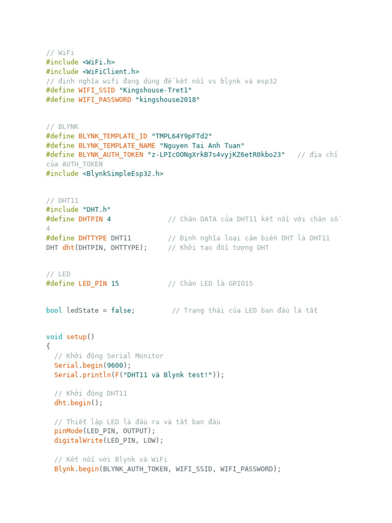 Code dht11 Blynk 1 Led | PDF