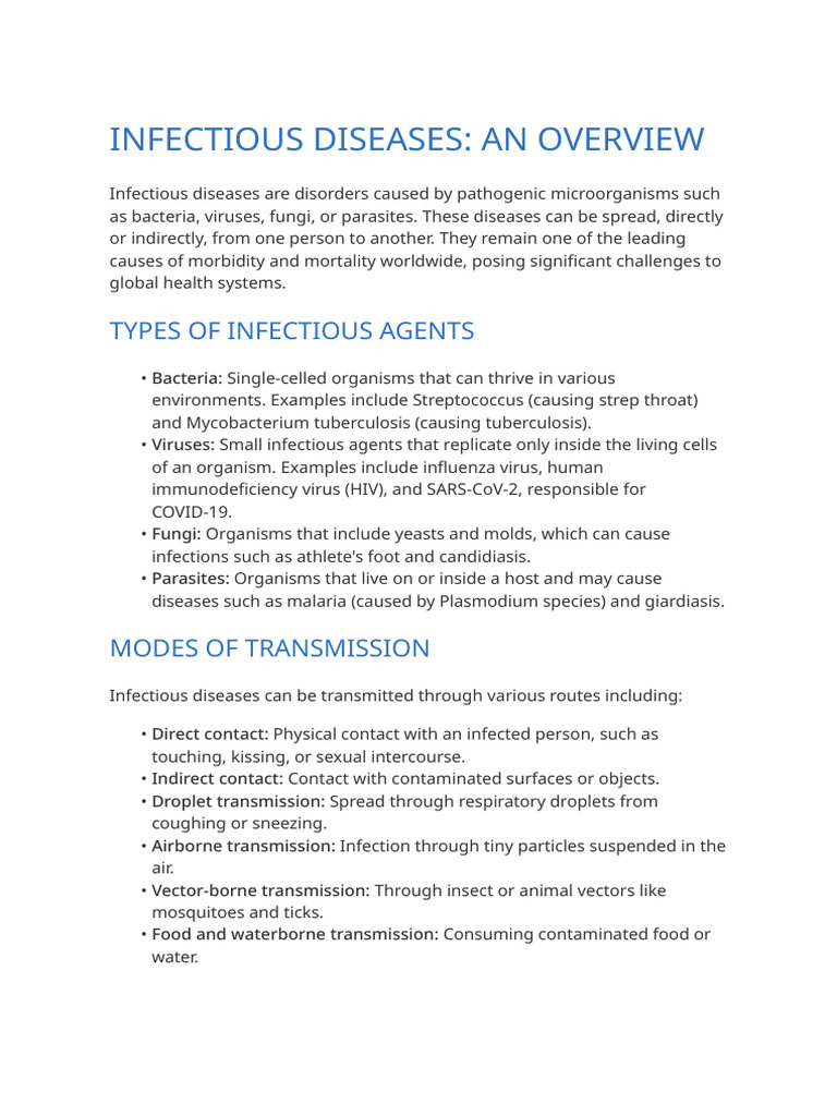 Infectious Diseases Overview | PDF | Infection | Pathogen
