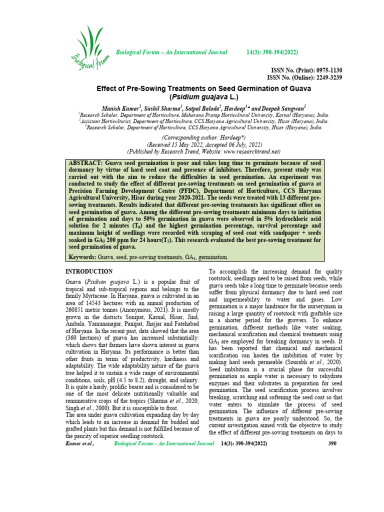 64 Effect of Pre-Sowing Treatments On Seed Germination of Guava ...