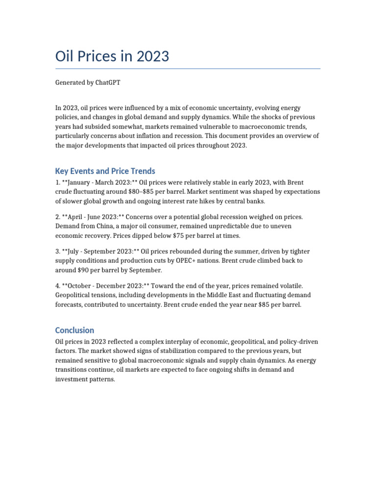 Oil Prices in 2023 | PDF