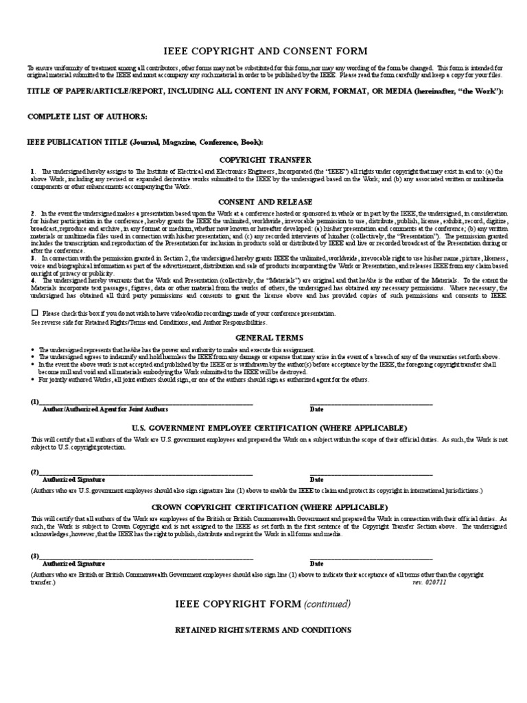 Ieeecopyrightform 1 | PDF | Copyright | Intellectual Property