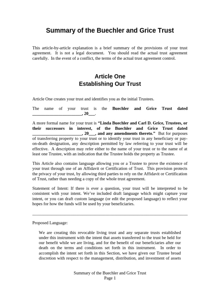Buechler and Grice Trust Overview | PDF | Trustee | Probate