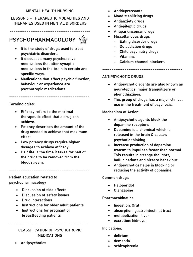 MHN Lesson 5 (Therapeutic Modalities and Therapies Used in Mental ...