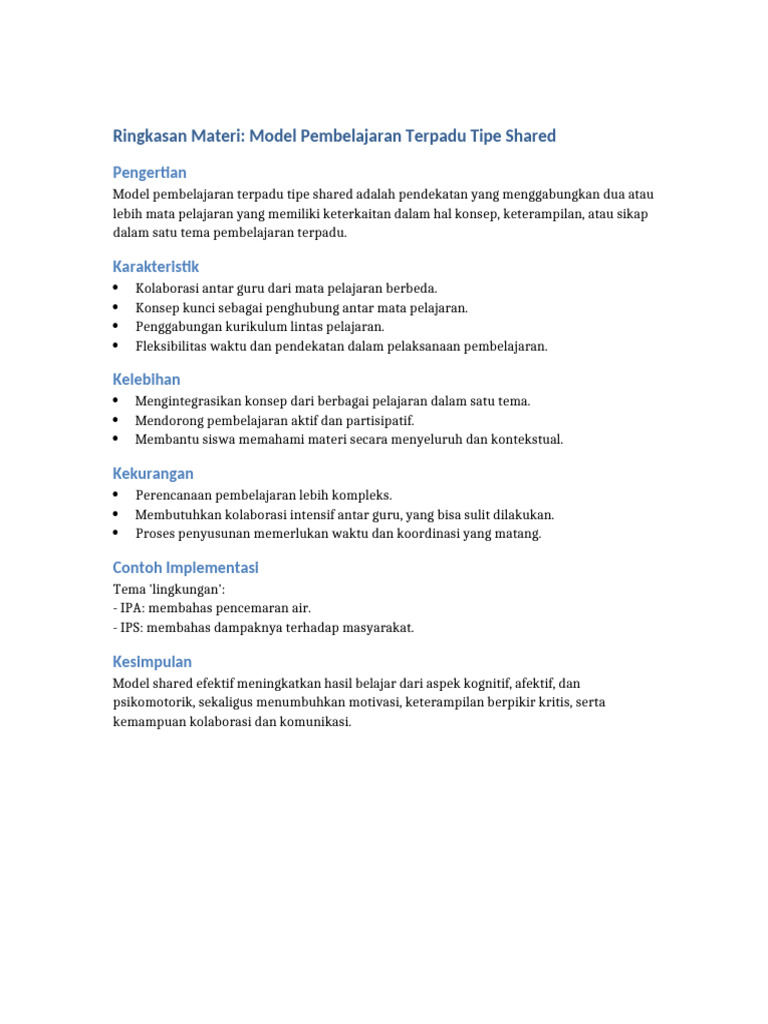 Model Pembelajaran Terpadu Shared | PDF
