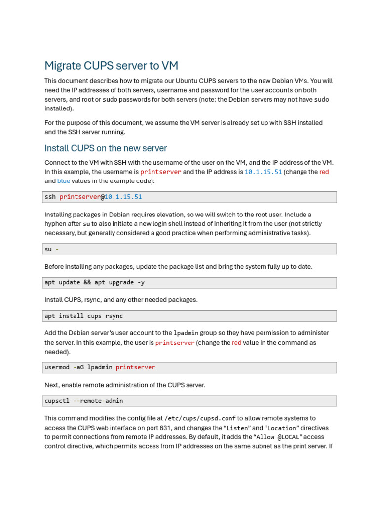 Migrate CUPS Server to Debian VM Guide | PDF | Sudo | Secure Shell
