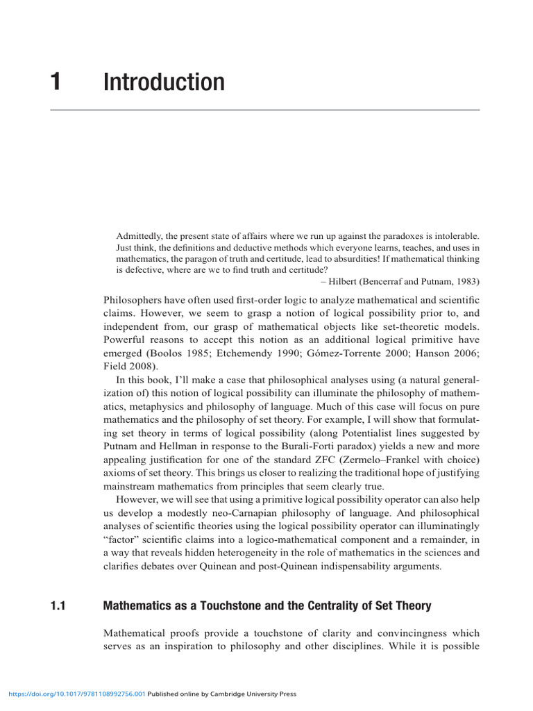 Logical Possibility in Set Theory | PDF | Axiom | Mathematics