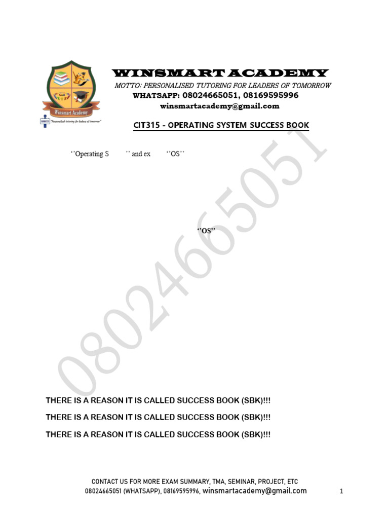 Cit315 Success Book [Winsmart Academy] | PDF | Operating System ...