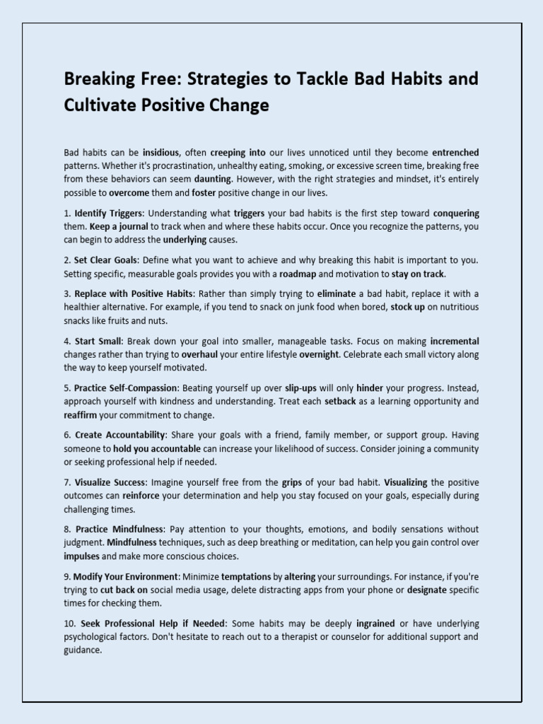 Break Bad Habits: Effective Strategies | PDF | Habits | Behavioural ...