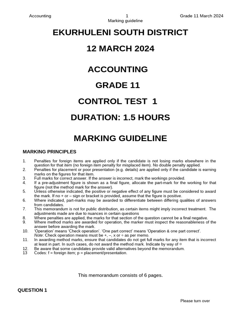 Grade 11 Accounting Test Marking Guide | PDF | Depreciation | Book Value