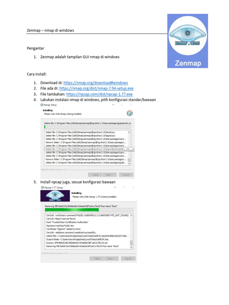 Panduan Instalasi Zenmap di Windows | PDF