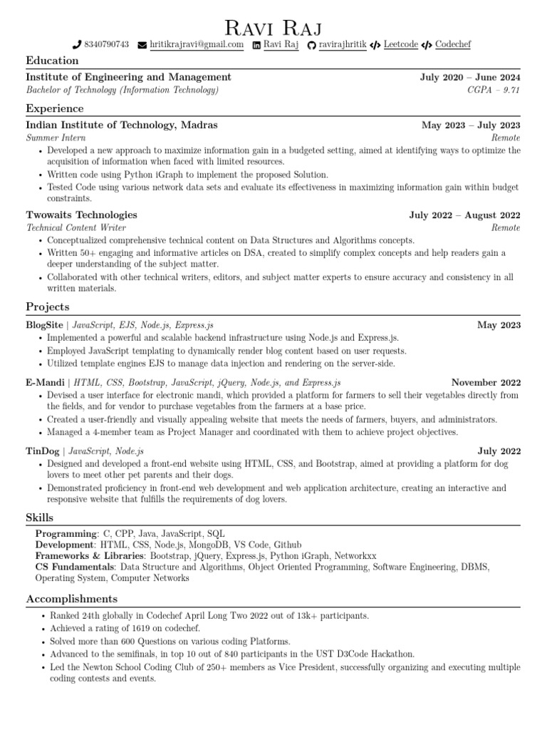 Ravi Raj: IT Student & Developer Profile | PDF | Java Script ...