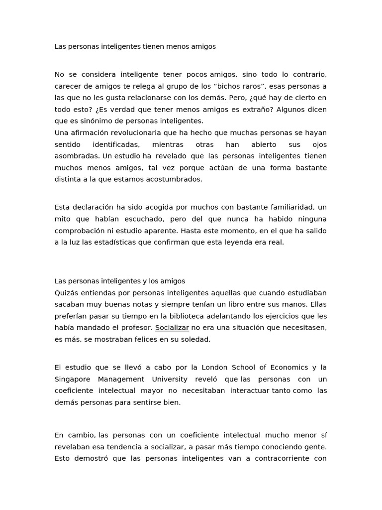 Las Personas Inteligentes Tienen Menos Amigos | PDF | Soledad | Sicología