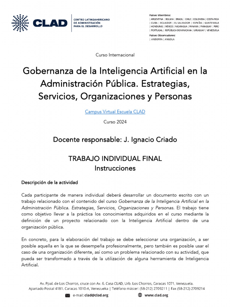 Curso CLAD Inteligencia Artificial GUIA PARA EL TRABAJO FINAL | PDF ...
