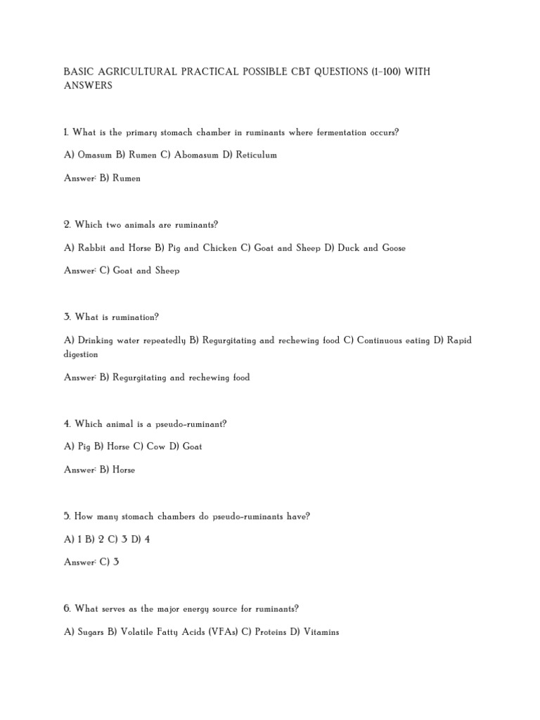 Agricultural Practical CBT Questions 2024 | PDF | Ruminant | Agriculture