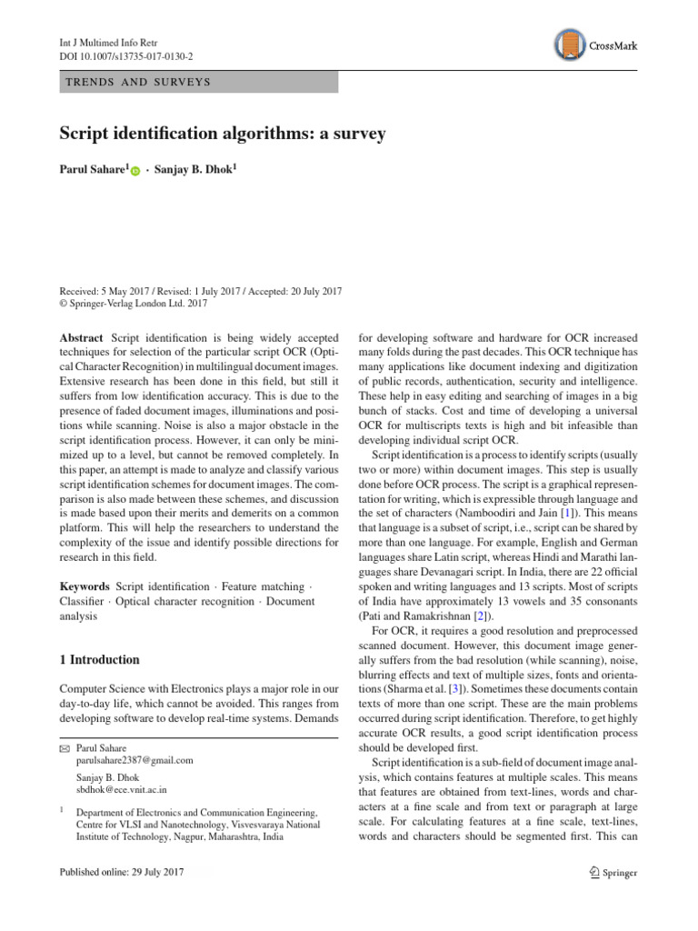 Survey of Script Identification Techniques | PDF | Optical Character ...