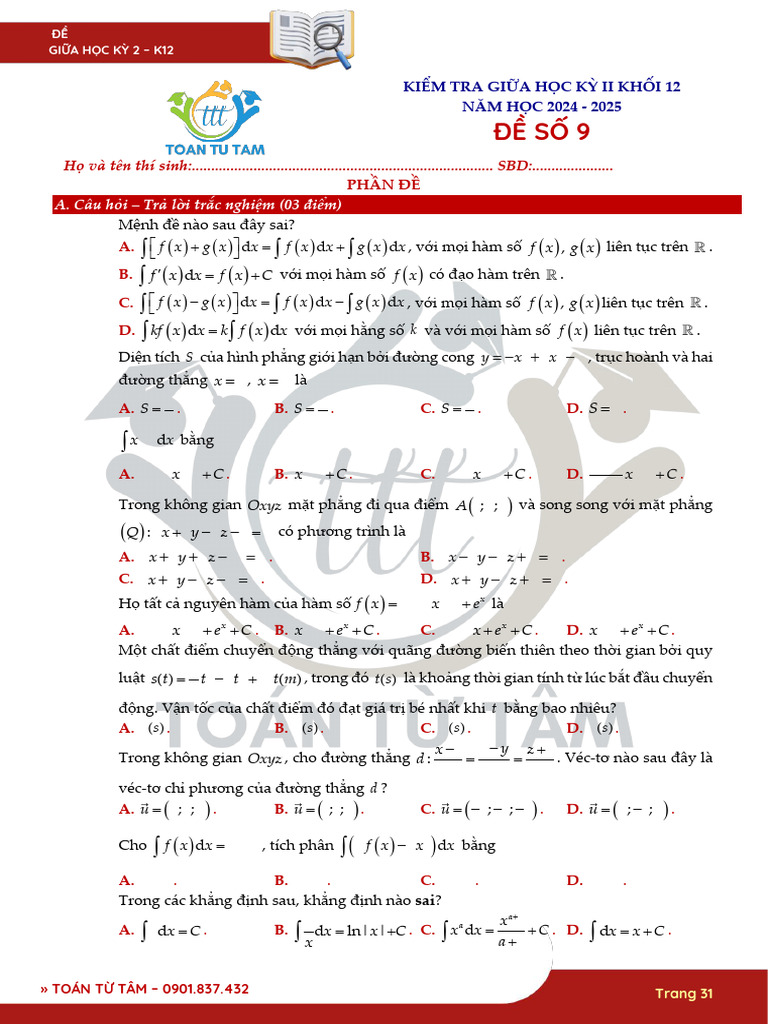 Bo de Kiem Tra Giua Hoc Ky 2 Mon Toan 12 Nam Hoc 2024 2025 Trang 8 | PDF