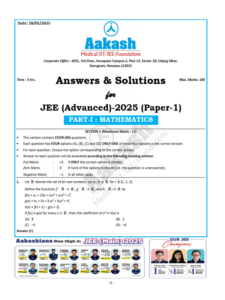 JEE Advanced 2025 Paper 1 Solutions | PDF | Variance | Matrix (Mathematics)