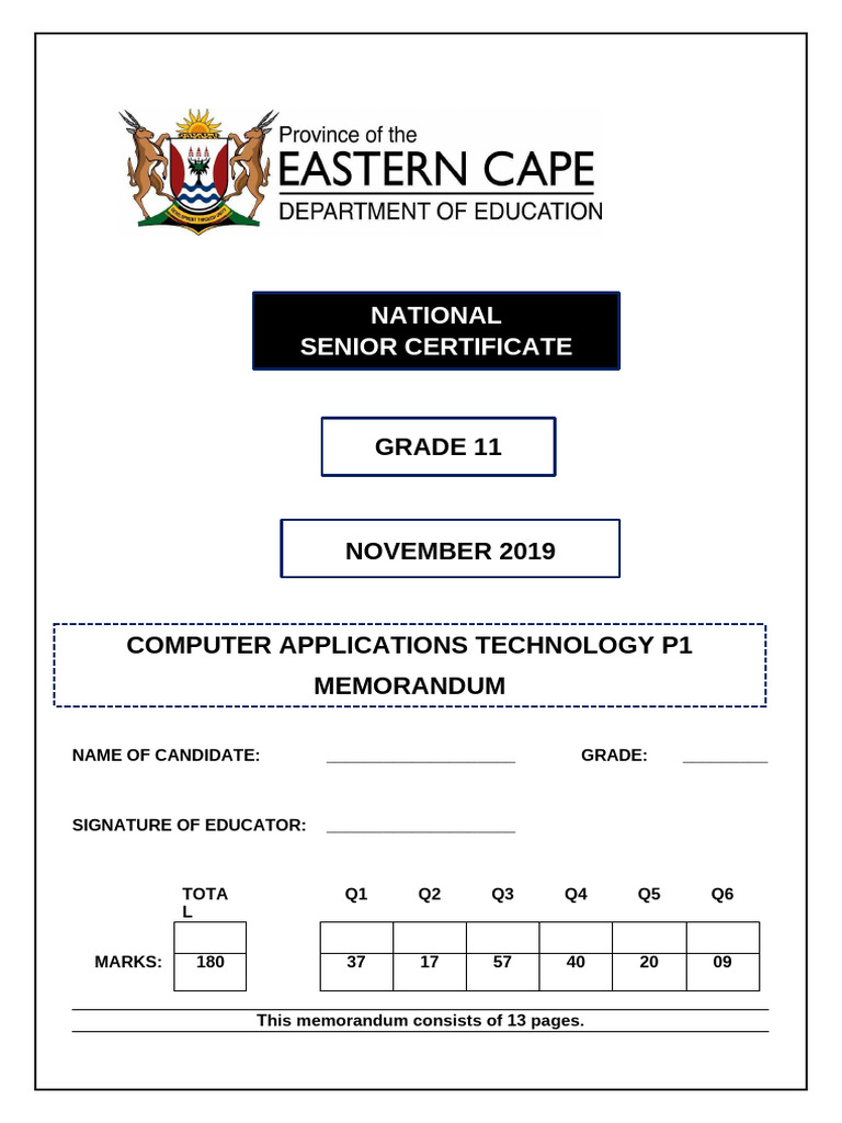 Catn p1 Gr11 Nov 2019 Memo Eng | PDF | Hyperlink | Spreadsheet