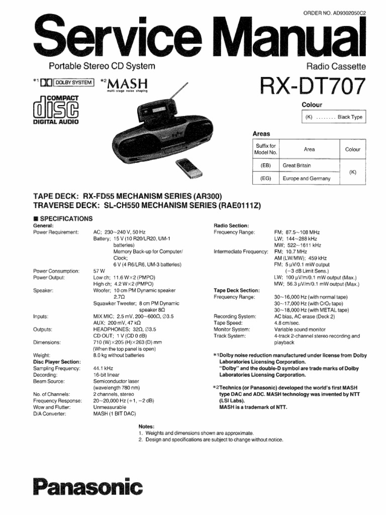 Panasonic RX DT 707 Repair Manual | PDF