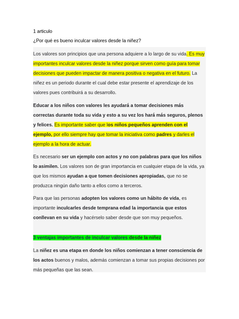 Inculcar Valores en la Niñez: Claves y Beneficios | PDF | Adultos ...