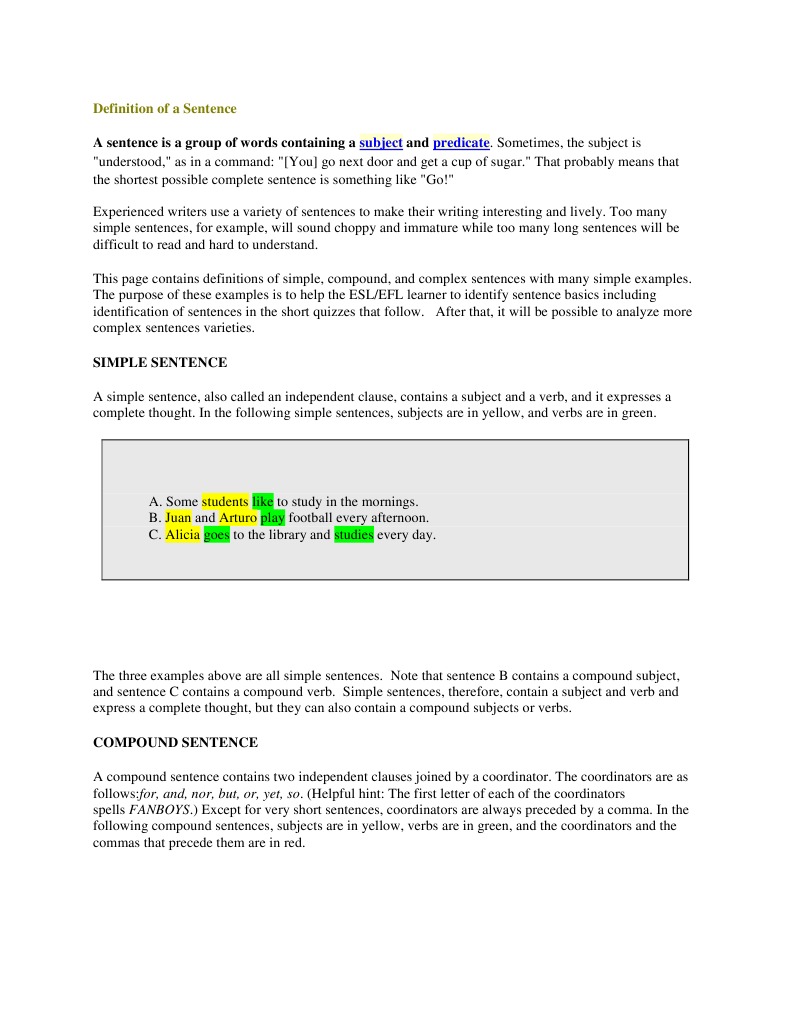 Definition of A Sentence | PDF | Adverb | Adjective