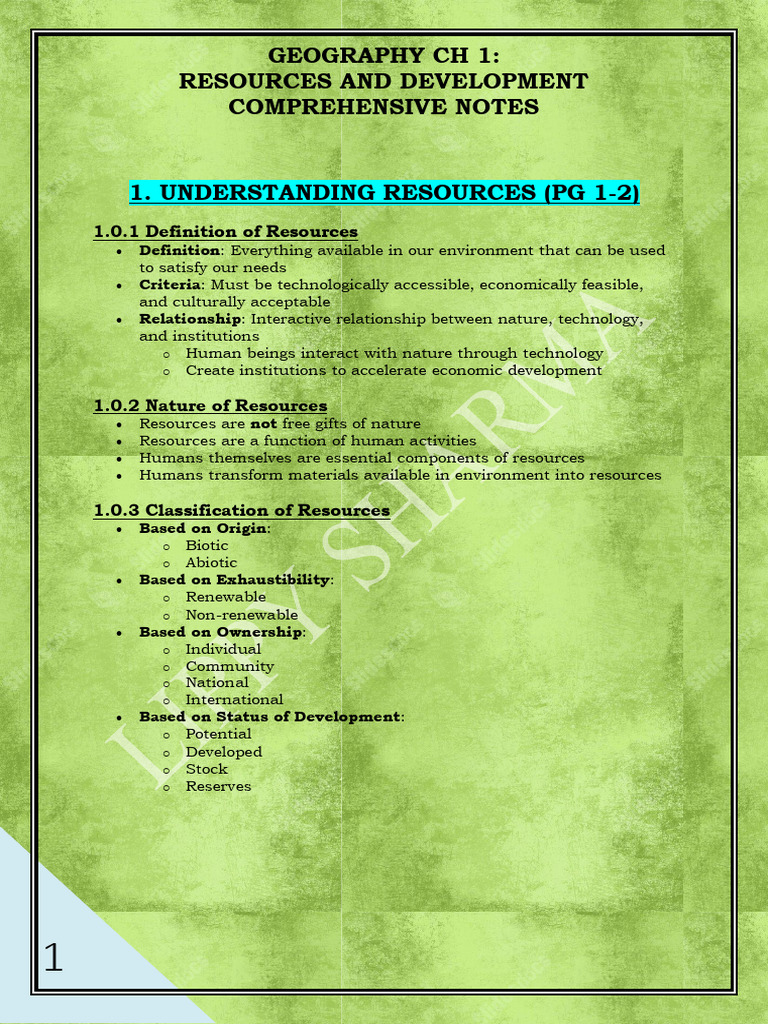 Geography Chapter 1: Resources Overview | PDF | Resource | Nature