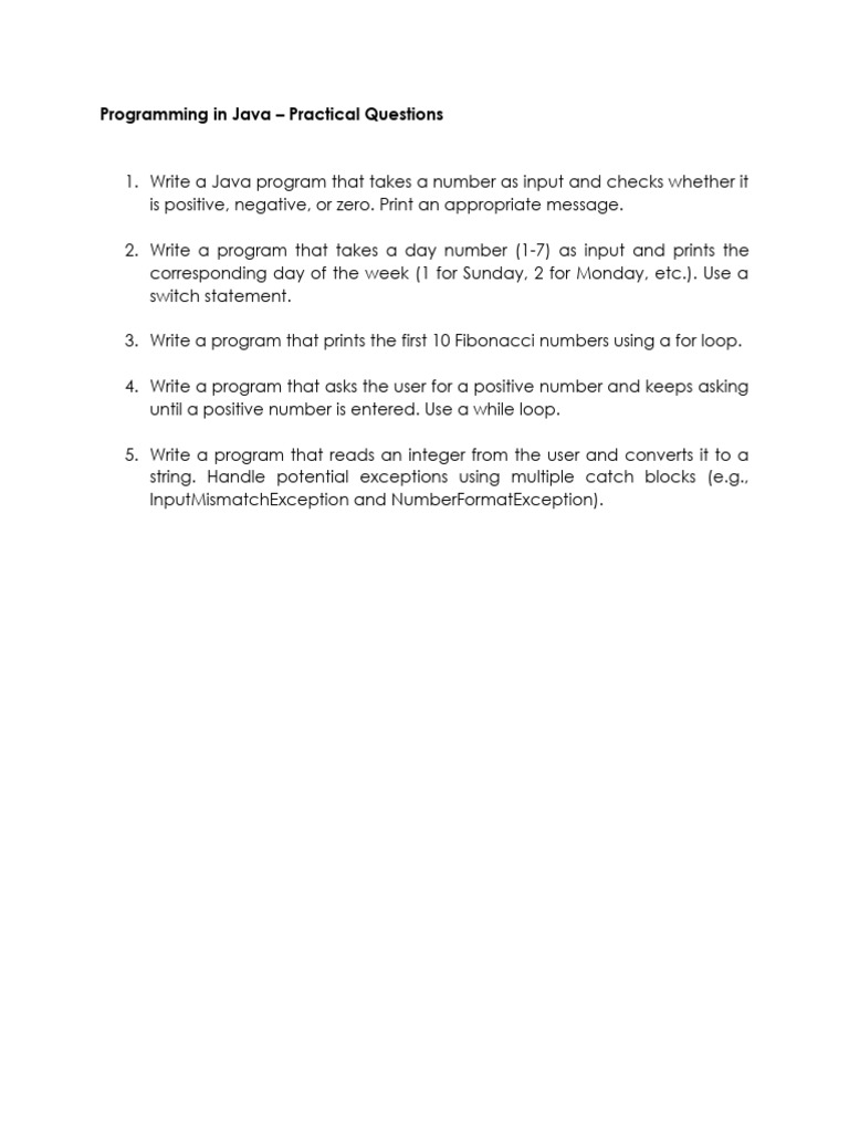 Java Programming Practical Exercises | PDF