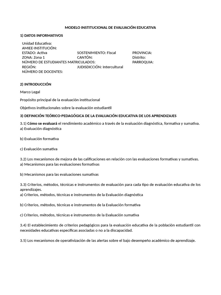 Modelo de Evaluación Educativa Institucional | PDF | Evaluación | Maestros