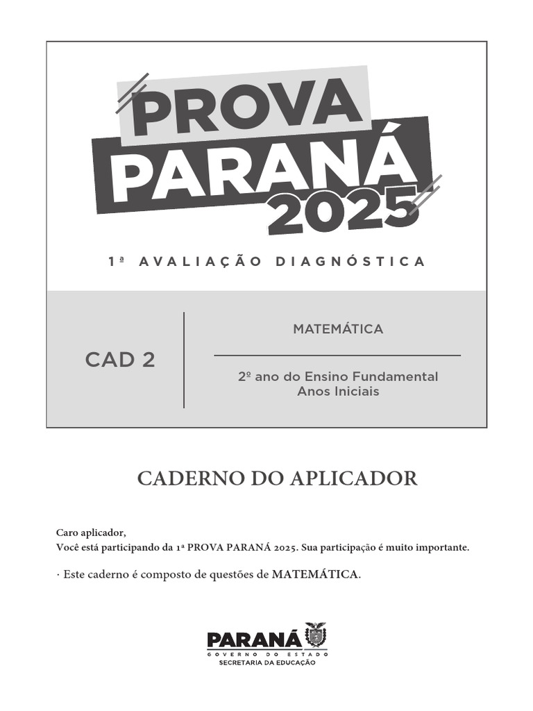 Prova Paraná 2025 - 2º Ano Matemática | PDF