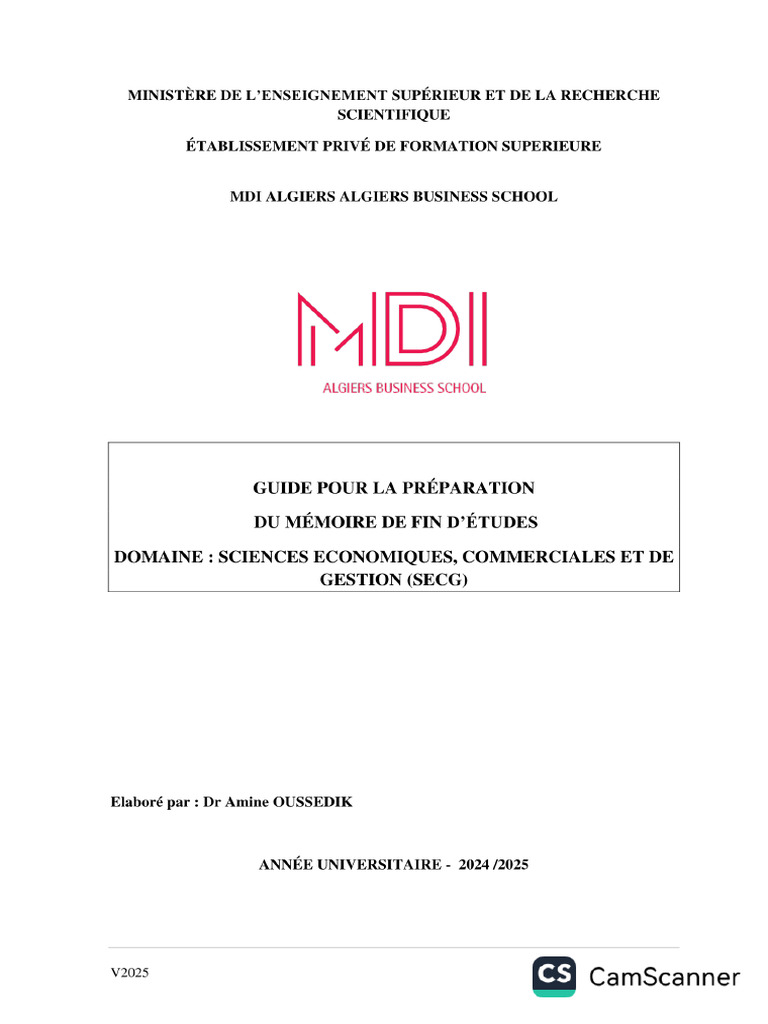 Guide Méthodologique Mémoire M2 - MDI | PDF
