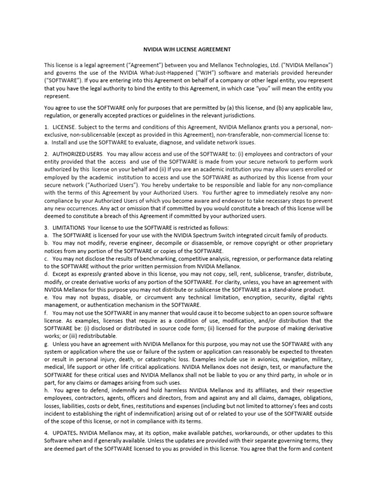 NVIDIA_WJH_LICENSE_AGREEMENT | PDF | Legal Liability | Indemnity